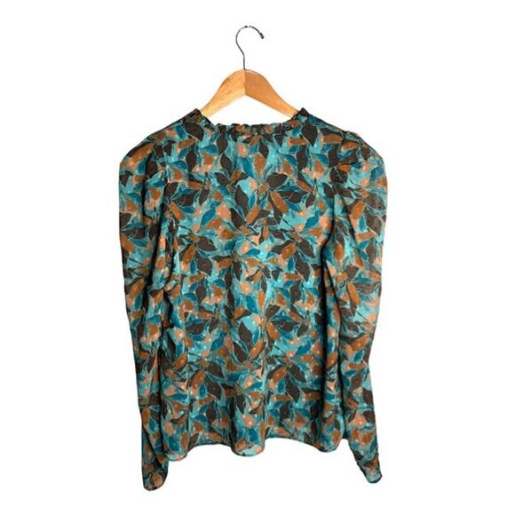 Joie Blouse Fall Leaves Long Sleeve Green Swiss Dots Size Medium Lined Foliage - Picture 6 of 9